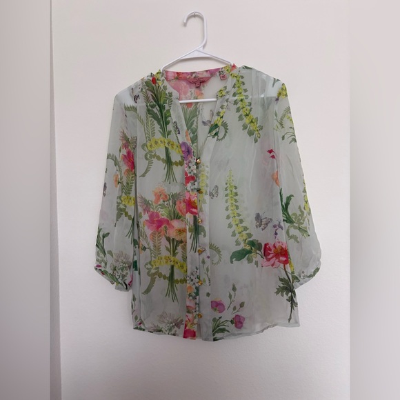 Ted Baker London Hedgerow Shivany sheer floral-print blouse with 3/4 sleeves - Picture 3 of 5